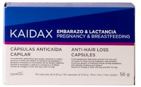 Kaidax Embarazo & Lactancia 60 Cápsulas - Previene la caída y aumenta el brillo del cabello - Con ácido fólico - Contiene vitaminas y minerales esenciales para la salud capilar durante y post embarazo