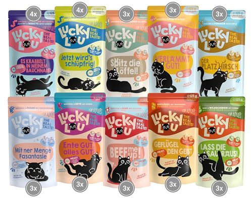 Lucky Lou Adult Mix-Paket Katzenfutter nass - 32 x 125g - hochwertiges Katzenfutter mit viel Protein - Nassfutter getreidefrei & ohne Zucker