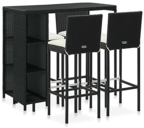 KTHLBRH Juego de muebles de jardín para terraza, muebles de balcón, 5 piezas, juego de bar con cojines de poliratán, color negro
