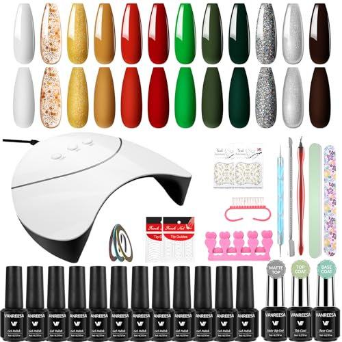 VANREESA Kit Unghie Gel Completo, Kit Semipermanente Unghie con U V/LED Lampada 12 Coloris Set Semipermanente Unghie con Matt Top Base Coat Regali per Principianti