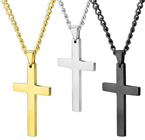 3 Necklaces, Silver Cross Necklace, Cross And Chain, Chain For Men, Necklace For Boys And Kids
