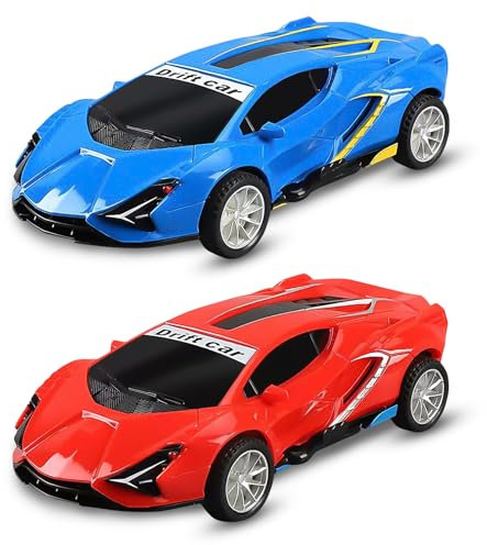 2 Stück Trägheitsauto Auto Spielzeug, Spielzeug Auto für Jungen Mädchen, Spielzeugautos ab 3 Jahren und Höher, Aufziehautos mit Rückzug - Reibungsantrieb, Kühle Drift, Stark und Resistent Gegen Sturz