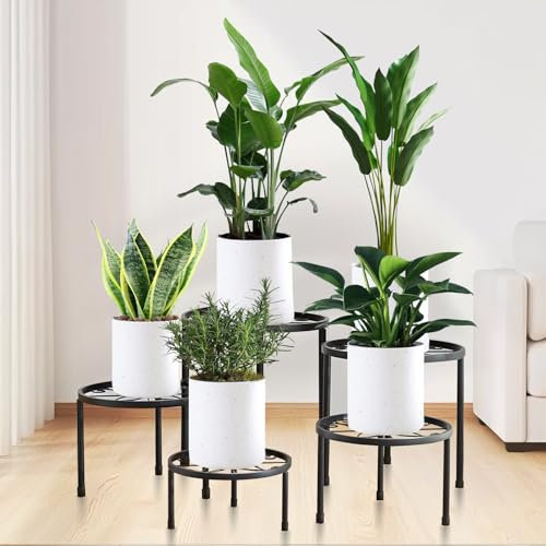 MEETOZ 5 Pack Metal Plant Stands, Heavy Duty Flower Plant Pot Stands for Multiple Plant,Anti-Rust Metal Round Shelf for Room Indoor and Outdoor