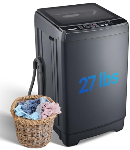 Anypro Portable Washing Machines 27 LBS Full Automatic Clothes Washer and Spinner Combo with 10 Program and 8 Water Level, Compact Laundry Wash Spin Dryer for Apartment RV Dorm, Grey