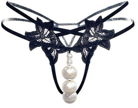 perlen Tanga Sexy Slips Für Frauen Damen Unterwäsche Dessous String Tanga Dünn Slip Ouvert Underwear Reizwäsche Tangas Lingerie Schwarz XL