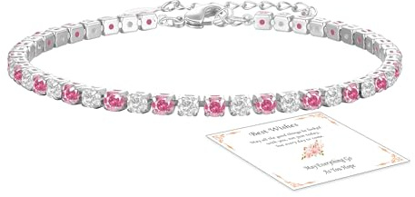 ESPVO Silver Bracelets for Women Ladies Womens S925 Silver Crystal Birthstone Tennis Bracelet Jewellery Valentines Day Birthday Christmas Gifts for Her Girls