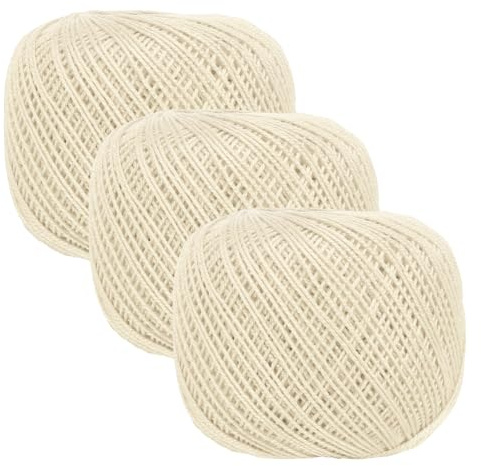 sourcing map 3 Rolls 164 Yards Size 3 Beige Pearl Cotton Crochet Thread Lace Weight Yarn Tatting Thread for Crocheting Knitting Embroidery Sewing