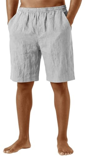 Mens Shorts Casual Beach Gym Workout Running Athletic Shorts 7 Inch Classic Summers Straight Leg Tregging Slacks Plus Size Split Flex Linen Cosy Expandable Waist Solid Color Slacks Male Gray