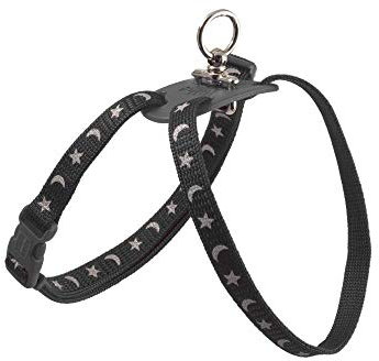 Ancol Nylon Figure 8 Cat Harness Moon & Stars Design Black Reflective Easy Fit Comfortable Safe Walking Accessory for Cats and Kittens