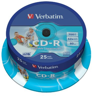 Verbatim 43439 CD-R AZO - 700 MB, 52-fache Brenngeschwindigkeit mit Langer Lebensdauer, Bedruckbar, 25er Pack Spindel