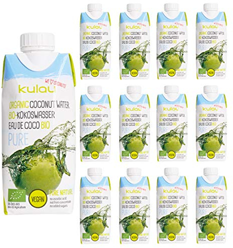 Kulau Bio Kokoswasser Pure 330 ml 100% pures Kokosnusswasser ohne Zucker und Zusatzstoffe, 12er Pack