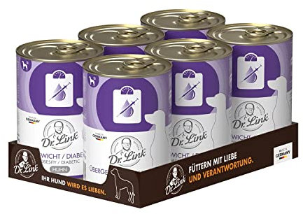 Dr. Link Spezial-Diät Hundefutter für Hunde, bei Übergewicht, Proteinquelle Huhn, Kalorien- und fettreduziert, ohne Zuckerzusatz, L-Carnitin - 6x400g Dose