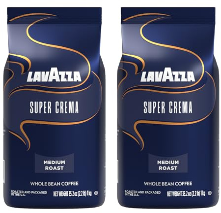 Lavazza Super Crema Espresso Coffee Beans, Medium Roast, 1 kg - Pack of 2