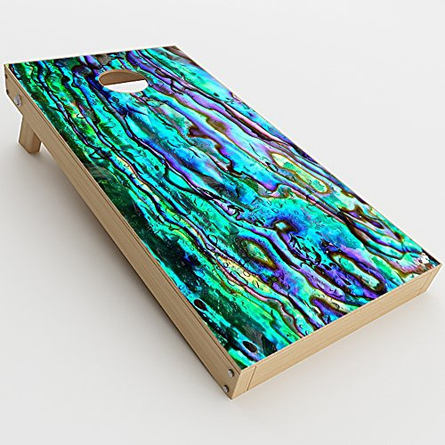Skin Decal Vinyl Wrap for Cornhole Game Board Bag Toss (2xpcs.) Skins Stickers Cover/Abalone Ripples Green Blue Purple Shells