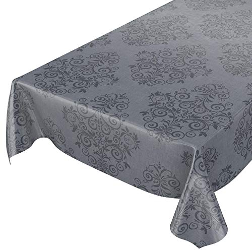 ANRO Wachstuchtischdecke Wachstuch Wachstischdecke Tischdecke abwaschbar Ranken Barock Arabeske Anthrazit 160 x 140cm