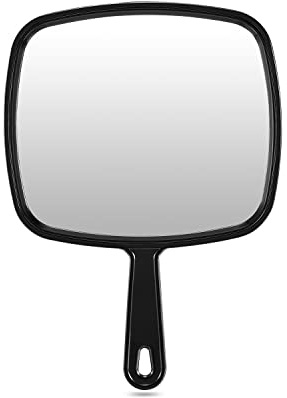 SKYDD Extra stor handspegel, salong barberare frisör handhållen spegel med handtag (fyrkantig svart 23 cm x 31 cm)