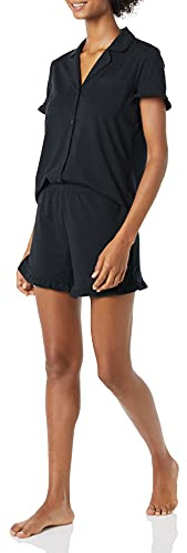 Amazon Essentials Women's Cotton Modal Piped Notch Collar Short Pyjama Set, Comfortable Loungewear (Available in Plus Size)