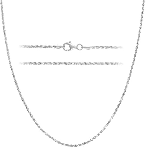 KISPER 925 sterlingsilver 1,6 mm diamantslipat italienskt repkedja halsband, Metall, Ingen ädelsten