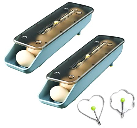 QeeHeng Portauova per frigorifero, 2 scatole per uova fresche per frigorifero, contenitore per uova a rotolamento automatico per frigorifero, contenitore trasparente per uova (blu, confezione da 2)