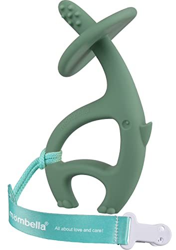 Baby-Beißspielzeug mit Clip, Baby-Beißring für 3-12 Monate, Mombella Elefanten-Beißringe für Kleinkinder ab 5 Monaten, langlebiges Silikon-Beißspielzeug für Babys, eisengrün