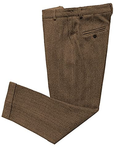 AeoTeokey Herren Anzughose Fischgrätenmuster Tweed Kleid Vintage Hose Casual Dicke Wolle Plissee Front, braun, 40 W/30 L