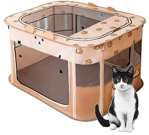 Corralito Plegable para Mascotas, Jaula portátil para Cachorros | perros, gatitos, gatos, interiores y exteriores, valla desplegable para mascotas (M,marrón)