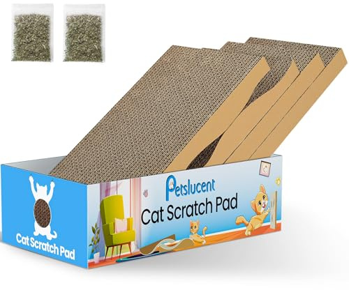 Petslucent Cat Scratching Board - 4PCS Cat Scratcher with Box, Large Size Cats Scratching Pad Easy for Cats to Scratch, Corrugated Cardboard kitten Scratchers Lounge for Indoor Kitty to Rest and Play