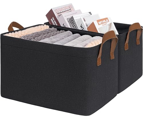 TIMEYARD Storage Bins Clothes Storage Boxes, Storage Baskets for Shelves, Fabric Storage box for Living Room, Bedroom, Black Storage Basket for Toys, Towels, 43 x 28 x 25 cm, 2-Pack