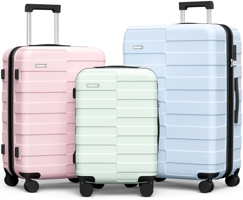Vipbox Kofferset 3 Teilig Hartschale (3 Jahre VIP-Service) Leicht Polycarbonat Ultra-Langlebige Erweiterbar Trolley Handgepäck Reisekoffer mit Rollen und TSA Schloss, Macaron (BPG)
