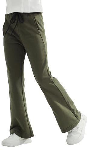 Rolanko Ragazze Jersey Pull Up Pantaloni, Bootcut Elastico in Vita Scuola Uniforme Pianura Svasata Pantaloni da Tuta, Verde, Taglia: 11-12 anni/160