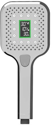 LOWENERGIE Shower Head & LCD Screen Timer with Flow Meter Water Energy Saving Self Powered (Square)