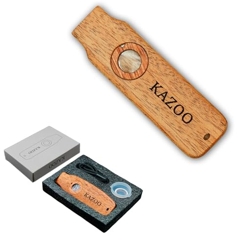 Fsocpen Wood Kazoos,Kazoo Musical Instruments with 10 Membranes,Beginners of Musical Instruments,Sling Design Kazoos for Adults/Music Lovers (Style 3)