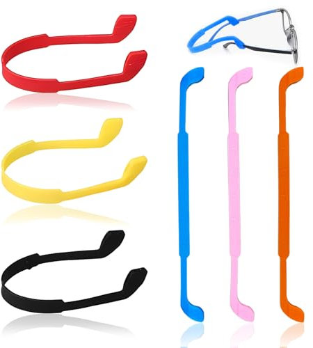 Elkuaie 6 PCS Silicone Glasses Straps, Non-slip Sports Glasses Straps, Comfortable and Durable, Suitable for Sports, Reading, Daily Use, Red,Yellow, Black, Orange, Sky Blue, Pink