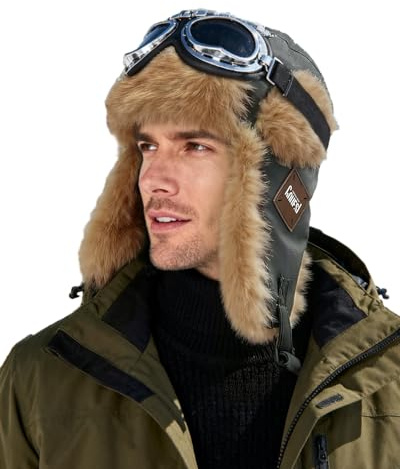 Clakllie Vintervarm pilotmössa, fuskpälsmössa, pälsmössa, bomberhatt med öronvärmare, vintermössa, Uschanka, rysk mössa med öronlappar, unisex, pilotmössa, öronskydd, CDGE-PL2406-grå, one size