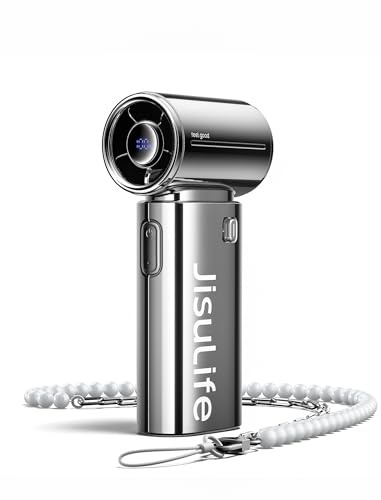 JISULIFE Bärbar handhållen fläkt, turbo power high speed air [18H max kyltid], 5 växellådor, 5 000 mAh uppladdningsbar, mini fickdesign, personlig fläkt för resekonserter camping smink