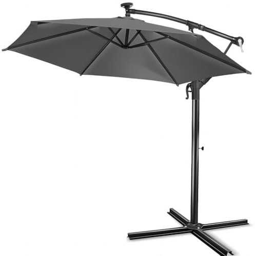 Valle Verde Sonnenschirm XXL, Ampelschirm, Gartenschirm, Kurbelschirm - UV-Schutz, Wasserabweisend, Sonnenschutz - 300/350 x 250 cm,Grau