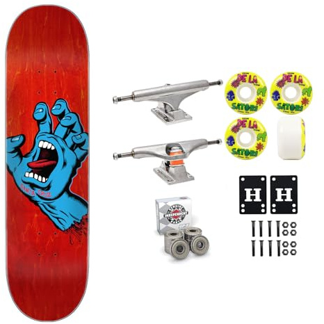 Santa Cruz Professional Skateboard Complete Red 8.0 with Independent Trucks, Satori Wheels, Independent Bearings, Mounting Hardware, and Risers