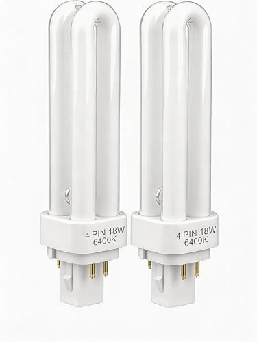 Lytari 18W 4 Pin Compact Fluorescent Lamp, PLC G24q-2 Cool White 6400k, 1200LM Energy Saving Light Bulbs, 2U Double Turn Tube Light for Corridor, Kitchen, Bathroom, Basement (2 Pack)