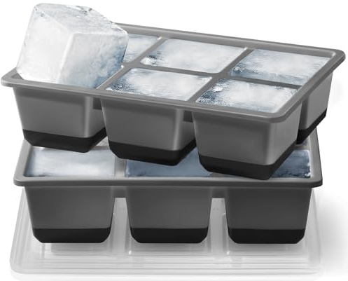 JRISBO Silicone Stampo per Cubetti Ghiaccio, 6 CM Grande Forme per Ghiaccio XXL Senza BPA & Facili Da Rimuovere, Stampi Grandi Vaschetta Ice Tray per Cocktail Whisky (2 NERO)