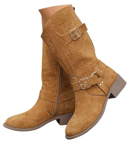 Generisch Botines tradicionales para mujer, de ante y de estilo occidental, elegante, baja, para mujer, de entretiempo, media altura, para mujer, O Marrón, 38 EU
