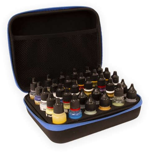 Hartem - Organizador de Pinturas para Modelismo y Acrílicas | Estuche Acolchado con Espuma para 30 Botellas, Maletín Portátil con Asa y Bolsillo Interior