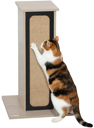 PawHut Cat Scratching Post, 63 cm Tall, for Large Cats, Top Perch, Oak