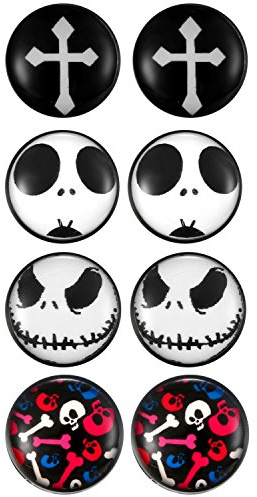 Flongo 4 Paia 10mm Orecchini Magnetici Uomo Donna, Orecchini con teschi gotici skulls