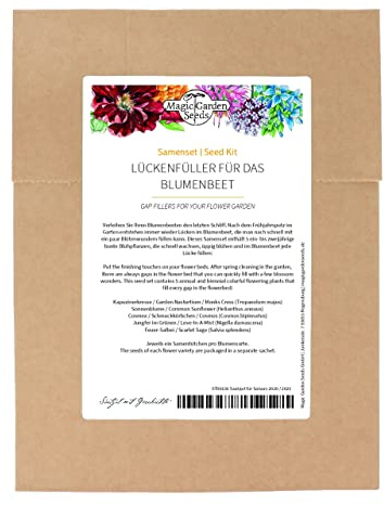 Relleno para el jardín de flores - Set de-Semillas con 5 diferentes y coloridas plantas de floración, que son desde anuales y hasta bianuales