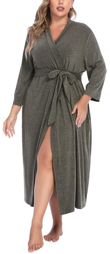 IN'VOLAND Womens Plus Size Kimono Robes Long Knit Bathrobe Lightweight Soft Sleepwear V Neck Ladies Loungewear 3X