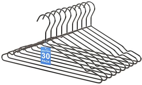 Amber Home 30 Pack 17 Strong Black Metal Wire Clothes Hangers, Heavy Duty Coat Hangers, Standard Suit Hangers for Jacket, Shirt, Dress (Black, 30)