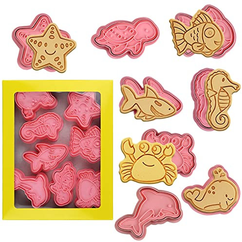 8 Piece Ocean Cookie Cutters With Plunger Stamps Set