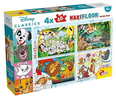 Lisciani - DISNEY CLASSICS - Puzzle Éducatif Double Face 4x48 Pièces pour Enfants dès 3 Ans - à Assembler et Colorier - Activité Ludique pour Développer Mémoire et Concentration