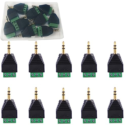 RUNCCI-YUN 10 terminales de tornillo de 3 polos TRS macho a AV de 3 pines hembra Balun sin soldadura adaptador macho