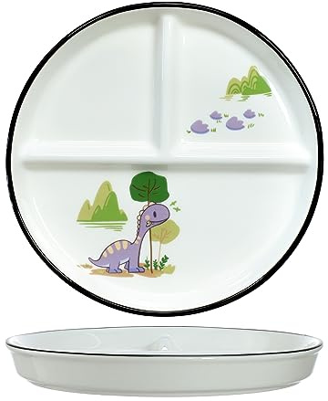1 PCS Ceramic Dinosaur Portion Control Plate Divided Dish for Rational Eating, Divided Dessert Plate Salad Plate Dinner Plate-Purple-8 Inch